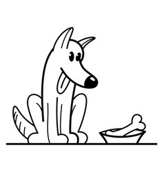 Funny Cartoon Dog Sitting Near His Bowl Satiated