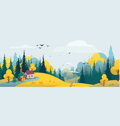 House Forest Landscape Flat Cartoon Isolated