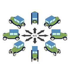 Rotation Of Retro Cars By 45 Degrees