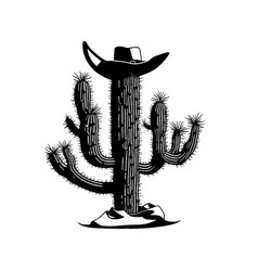 A Cactus Plant With Cowboy Hat In The Desert