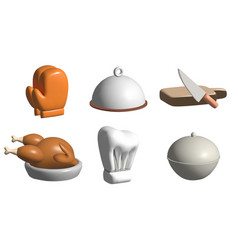 Cooking 3d Icon Set With Chef Hat Gloves