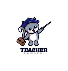 Logo Teacher Cat Mascot Cartoon Style