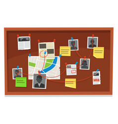 Detective board with pins and evidence crime Vector Image