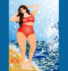 Plus Size Pretty Girl On The Beach Summer Time