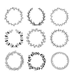 Set Of Outline Hand Drawn Floral Round Frames