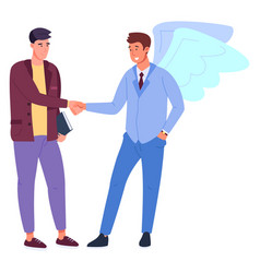 Young Man Shaking Hands With Angel Good Business