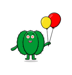 Cute Cartoon Cactus Floating With Balloon