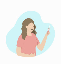 Happy Woman Looking At Positive Pregnancy Test