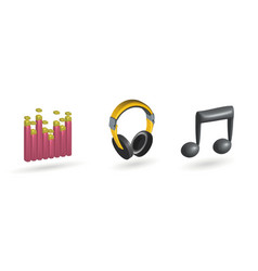 Music 3d Icon Set With Headphone Equalizer