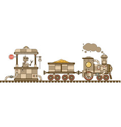 Steampunk Retro Train With A Gold Wagon