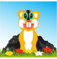 Cartoon Amusing Animal Gopher Peering Out Burrow