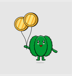 Cute Cartoon Cactus Float With Gold Coin Balloon