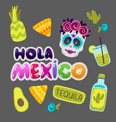 Hola Mexico Logo Lettering Mexican Cartoon