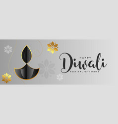 Elegant Happy Diwali Holiday Grey Banner