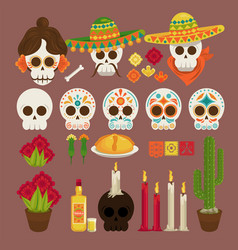 Dia De Los Muertos Poster With Heads Skulls