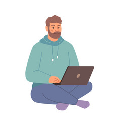 Man Sitting Working On Laptop Cartoon Character