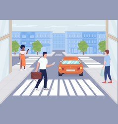 Pedestrians On City Street Flat Color