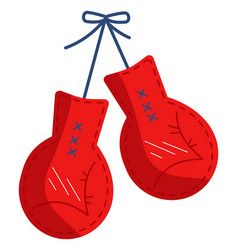 Red Boxing Gloves Hanging With Blue Stitches And