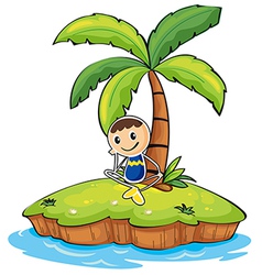 A Boy Sitting Under The Coconut Tree