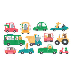 Animals In Cars Flat Set Funny Frog