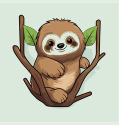 Cute Cartoon Sloth On A Tree Branch