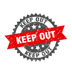 Keep Out Stamp Grunge Round Sign With Ribbon