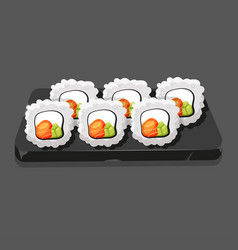 Stone Plate With Set Of Sushi Rolls With Rice