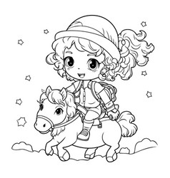 Cute Little Girl Riding A Horse Coloring Book