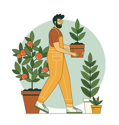 Gardener Man Carrying Plant In Pot