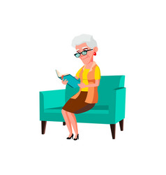 Old Woman Sitting On Sofa And Reading Book Cartoon