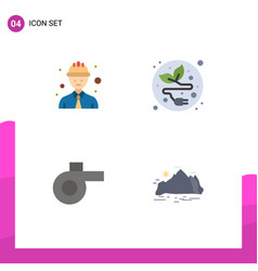 Set 4 Flat Icons On Grid For Line Worker Hill