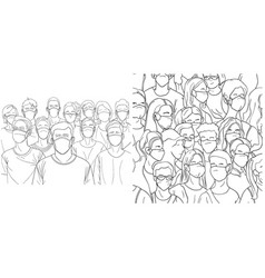 Continuous Line Drawing Of Crowd Of People Wearing