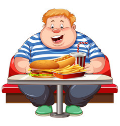 Fat Man With Fast Food On The Table