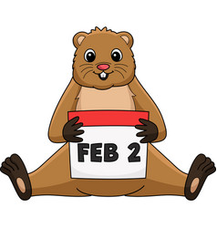 Groundhog Holding Calendar Cartoon Clipart