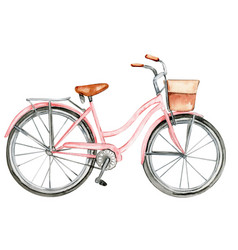 Watercolor Womens Pink Bicycle With A Basket