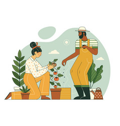 Gardening Scene With Couple Working At Garden