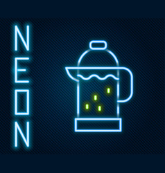 Glowing Neon Line French Press Icon Isolated On