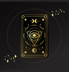 Gold Tarot Card With A Magical Eye And Crescent