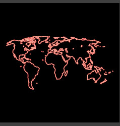 Neon World Map Red Color Flat Style Image