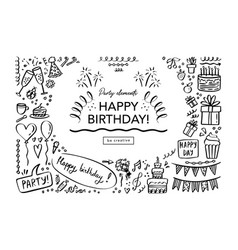 Happy Birthday Doodle Set Sketch Party Decoration