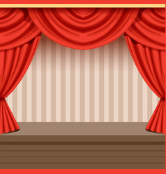 Wooden stage with violet curtain Royalty Free Vector Image