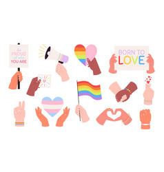 Hands Hold Rainbow Flags Hearts Lgbt Symbol