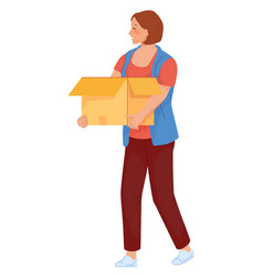 Woman Hold Cardboard Box With Packed Stuff