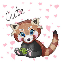 Red Panda Cute Character With Bamboo Leaves