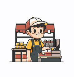 Courier Working At A Coffee Shop In Cartoon Style