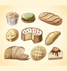 Pastry And Bread Decorative Icons Set