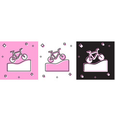 Set Mountain Bicycle Icon Isolated On Pink