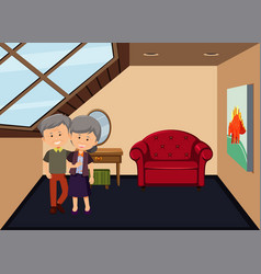 Garret Room Scene With An Old Couple In Love