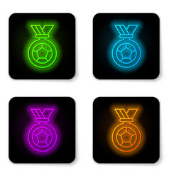 Glowing Neon Line Football Or Soccer Medal Icon