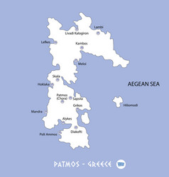 Island Of Patmos In Greece White Map And Blue